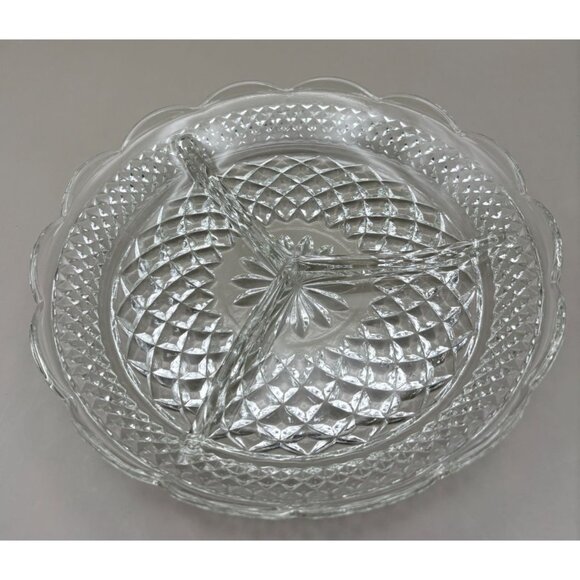Anchor Hocking Wexford Dish Divided Relish Dip Serving Plate Clear Glass Vintage - Picture 6 of 7